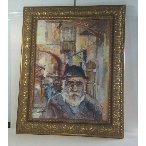 Vintage Old Man Portrait Oil Painting on Board Signed S. Vuranyi Jerusalem 21" - Picture 11 of 11